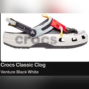 CROCS Classic Clog with Black, White, and Red Accents